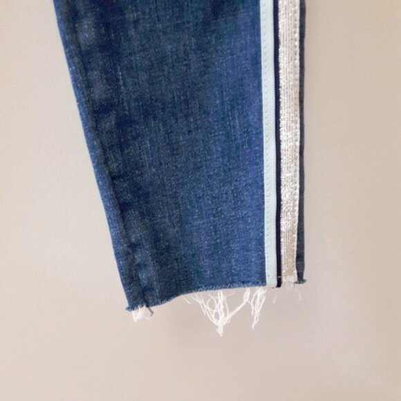 NWOT Zara blue mid-rise skinny denim jeans with sparkly racer stripe detail, 10 - Picture 7 of 7